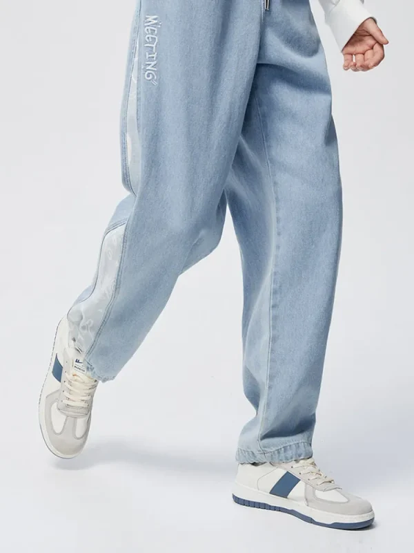 SEMIR Men's Eco-Friendly Lyocell Denim Patchwork Loose Straight Jogging Pants