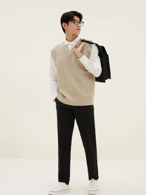 SEMIR Men's Faille Solid Colour Fitted Boot Cut Basic Pants