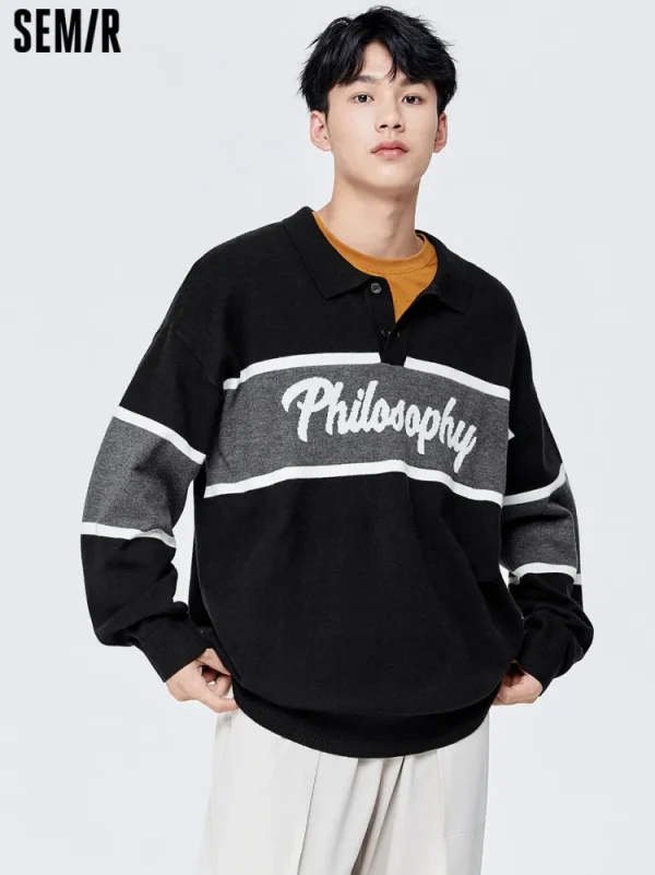 SEMIR Retro Campus Knitted Polo Sweater