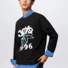 SEMIR Unisex's 100% Cotton Double-Yarn Single Jersey Monogram Loose Crew Neck Long-Sleeve T-shirt