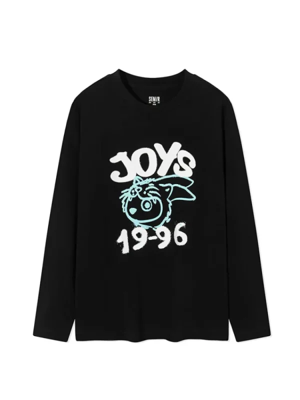 SEMIR Unisex's 100% Cotton Double-Yarn Single Jersey Monogram Loose Crew Neck Long-Sleeve T-shirt