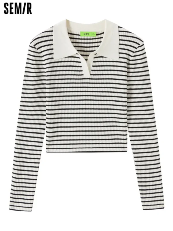 Women SEMIR Women's Anti-Pilling Acrylic Contrast Collar Slim Pullover Jumper