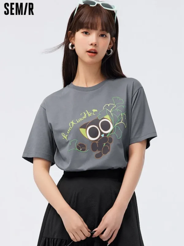 Women SEMIR Women's Knitted Comfortable Cool Antibacterial Round Neck Short Sleeves T-Shirt