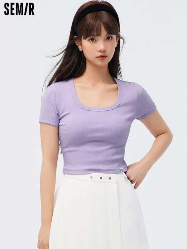 Women SEMIR Women's Knitted Round Neck Short Sleeves T-Shirt