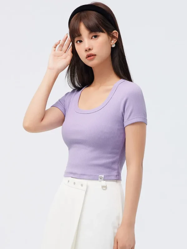 Women SEMIR Women's Knitted Round Neck Short Sleeves T-Shirt