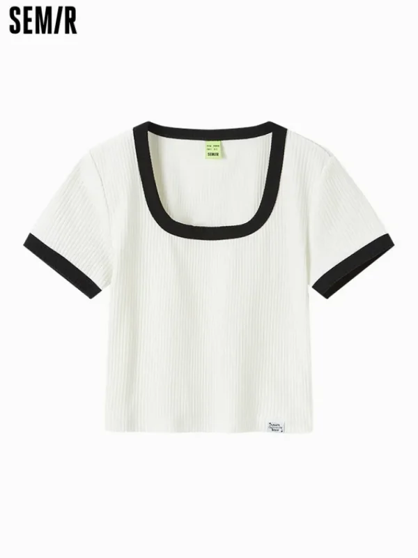 Women SEMIR Women's Knitted Round Neck Short Sleeves T-Shirt