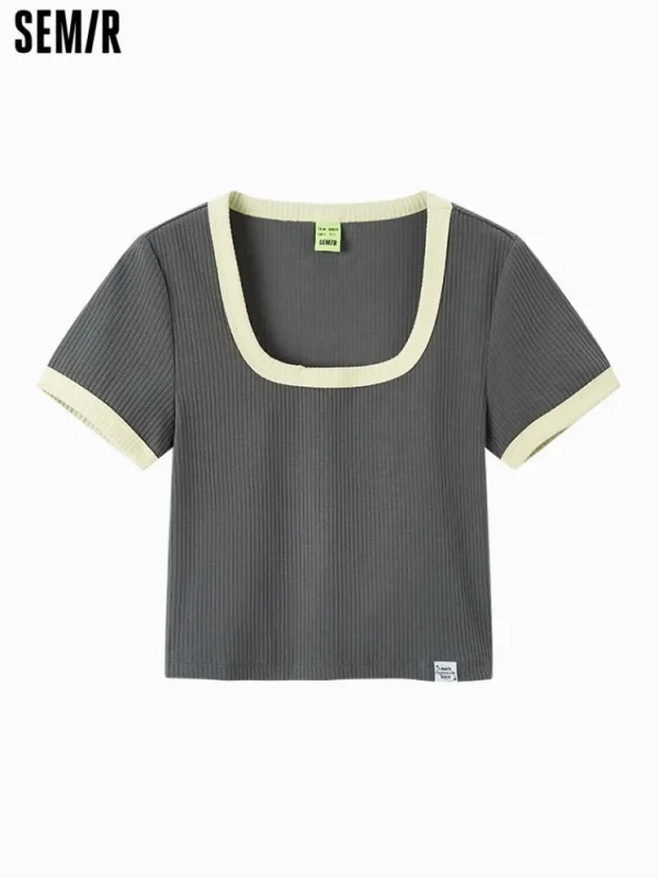 Women SEMIR Women's Knitted Round Neck Short Sleeves T-Shirt