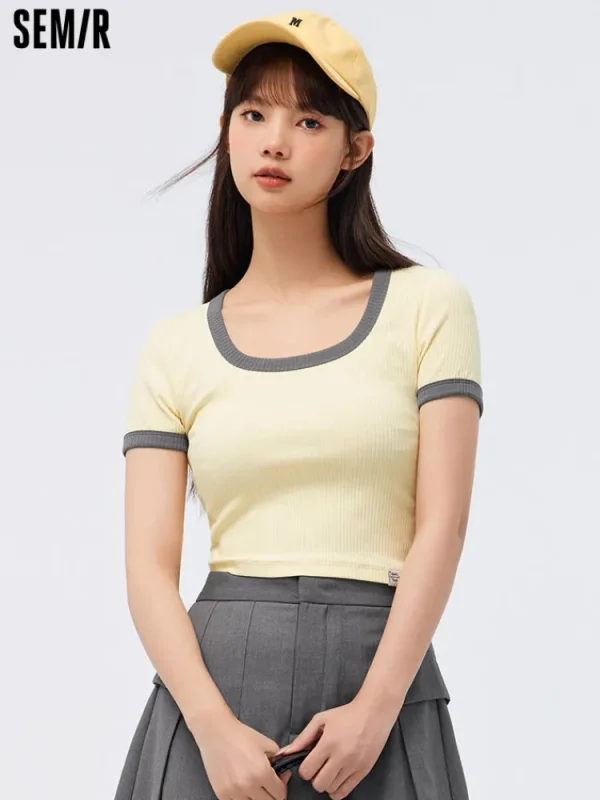 Women SEMIR Women's Knitted Round Neck Short Sleeves T-Shirt