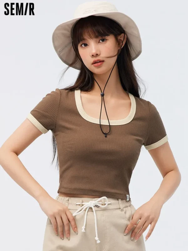 Women SEMIR Women's Knitted Round Neck Short Sleeves T-Shirt