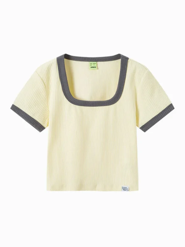 Women SEMIR Women's Knitted Round Neck Short Sleeves T-Shirt