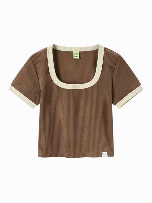 Women SEMIR Women's Knitted Round Neck Short Sleeves T-Shirt