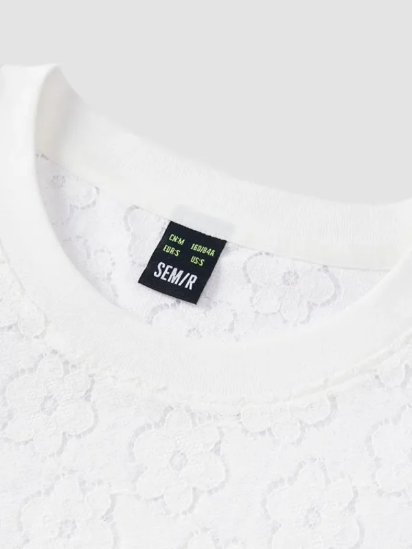 Women SEMIR Women's Lace Round Neck Short Sleeves T-Shirt