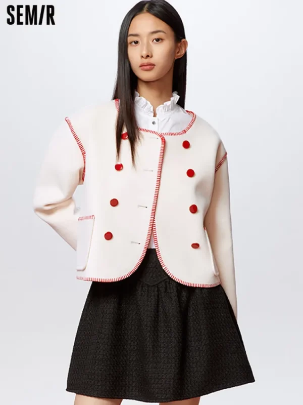 Women SEMIR Women's Polyester Contrast Stitching Fitted Knitted Jacket